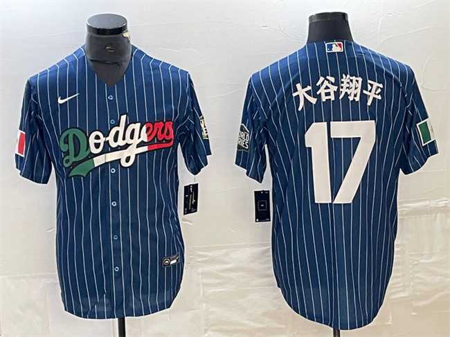 Mens Los Angeles Dodgers #17 Shohei Ohtani Navy Cool Base With Patch Stitched Baseball Jerseys